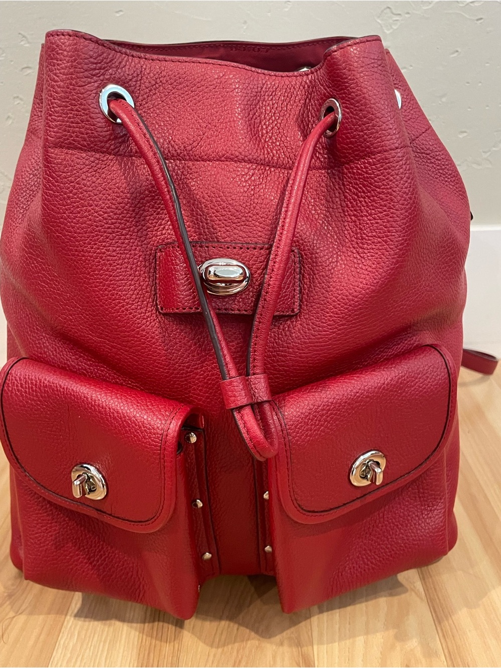 Coach EUC Red Pebble Leather Turnlock Backpack with stud pocket detail. ♥️ - Picture 8 of 16